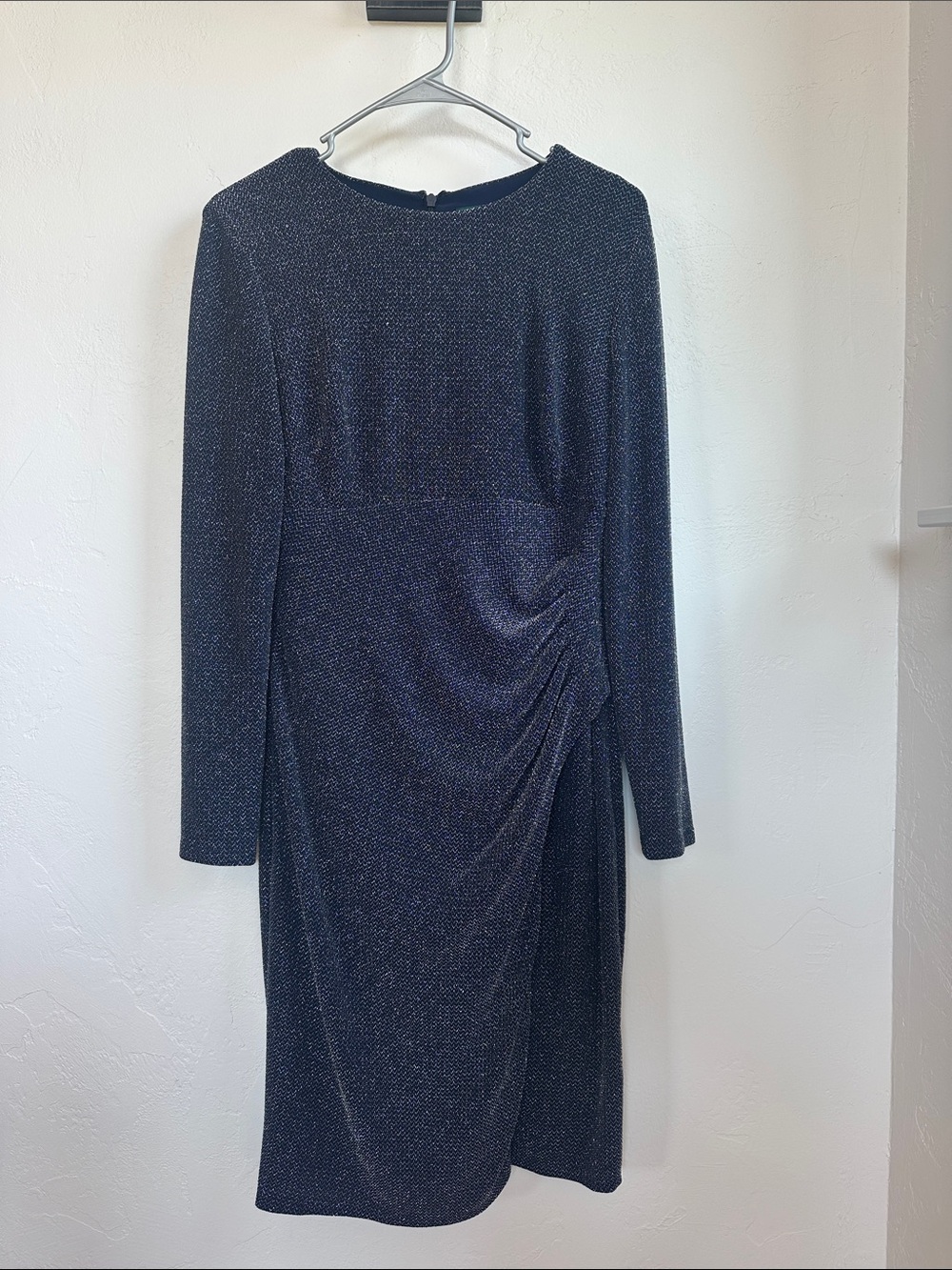Ralph Lauren Navy Sparkle Long Sleeve Ruched Dress